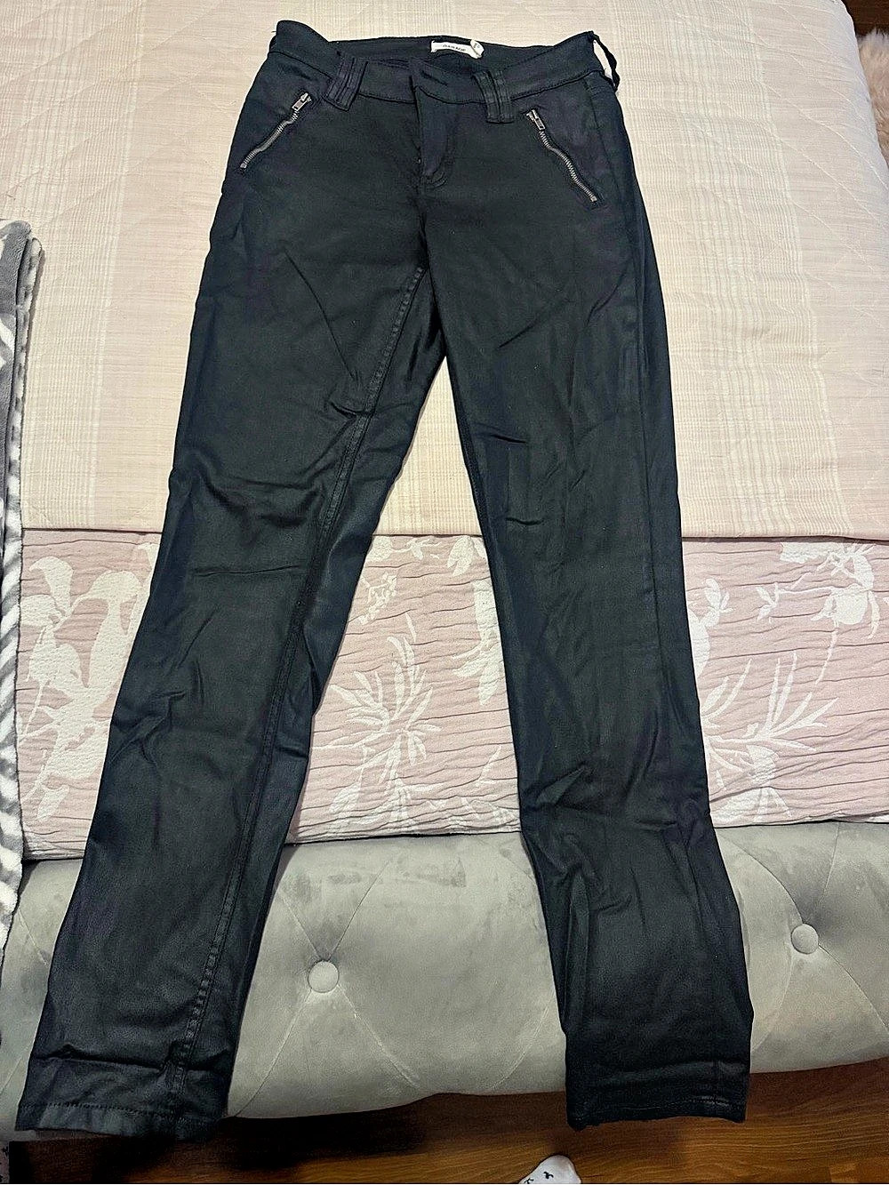 Garage Low Rise Skinny Coated Pant Black
